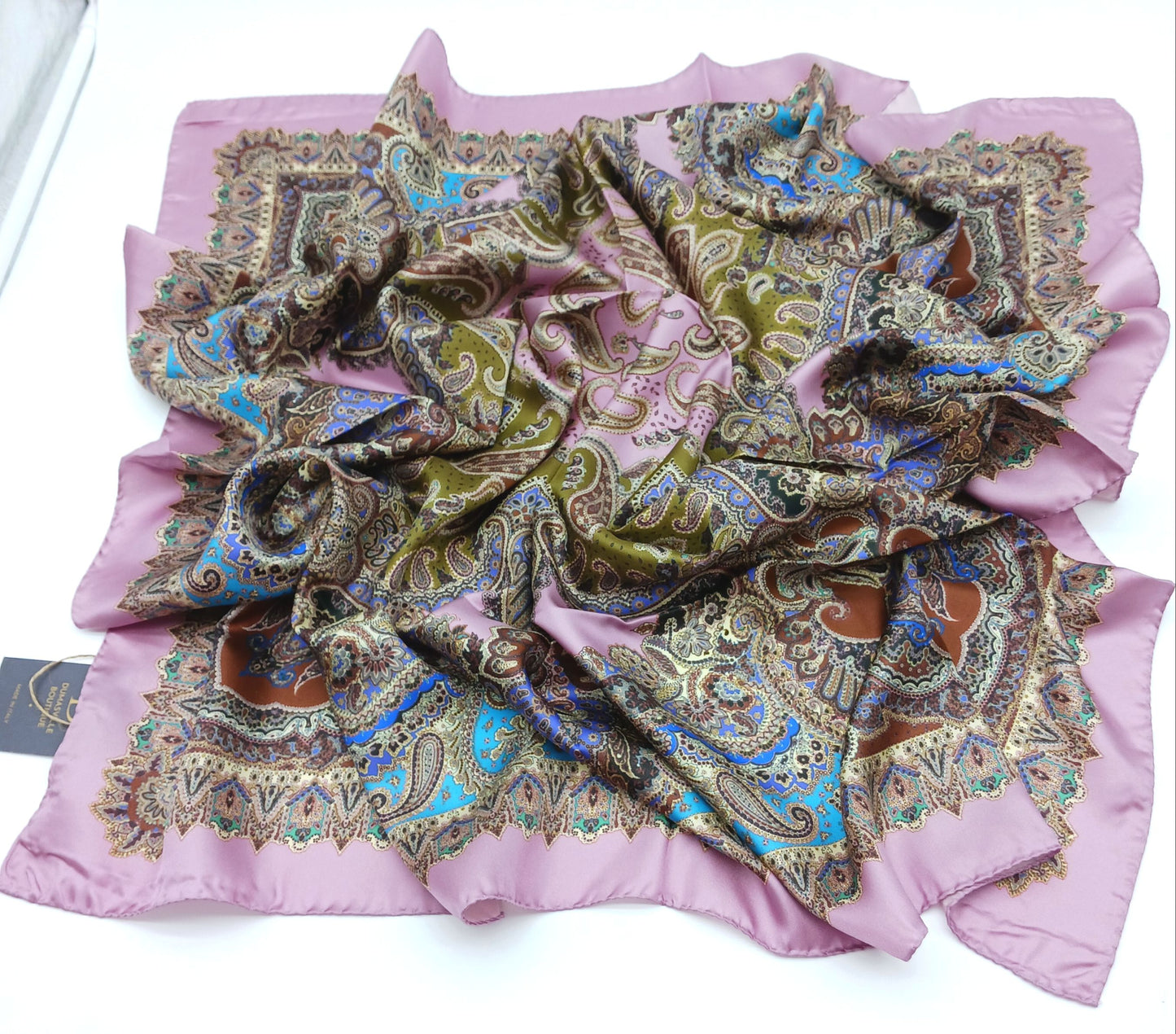 Pink Paisley Design Silk Twill Square Scarf 35x35 – Made In Italy