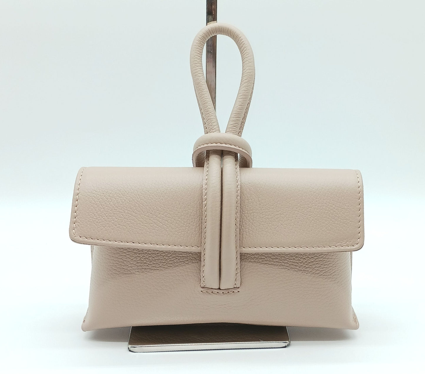Genuine Pebble Leather Crossbody Handbag - Powder Pink – Made In Italy