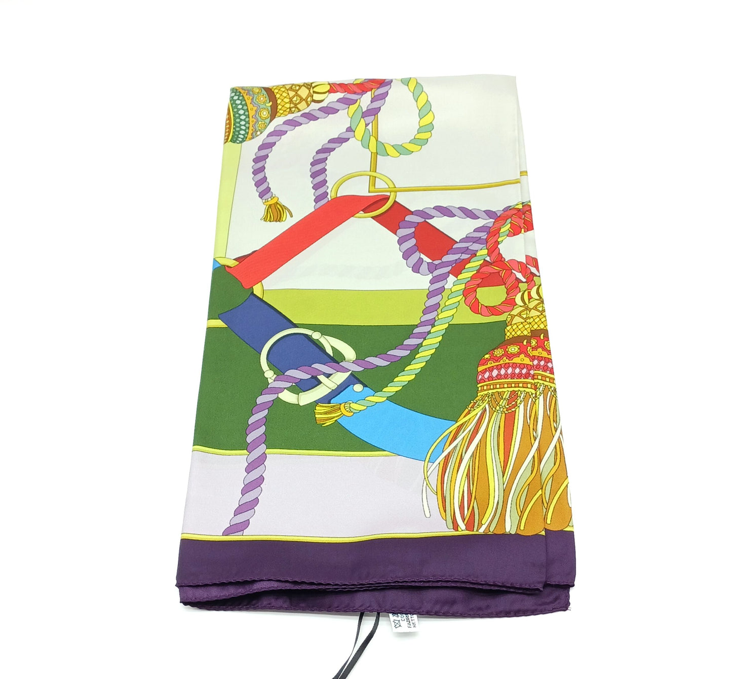 Tassel Buckle Design Silk Twill Square Scarf 35x35 – Made In Italy – Purple