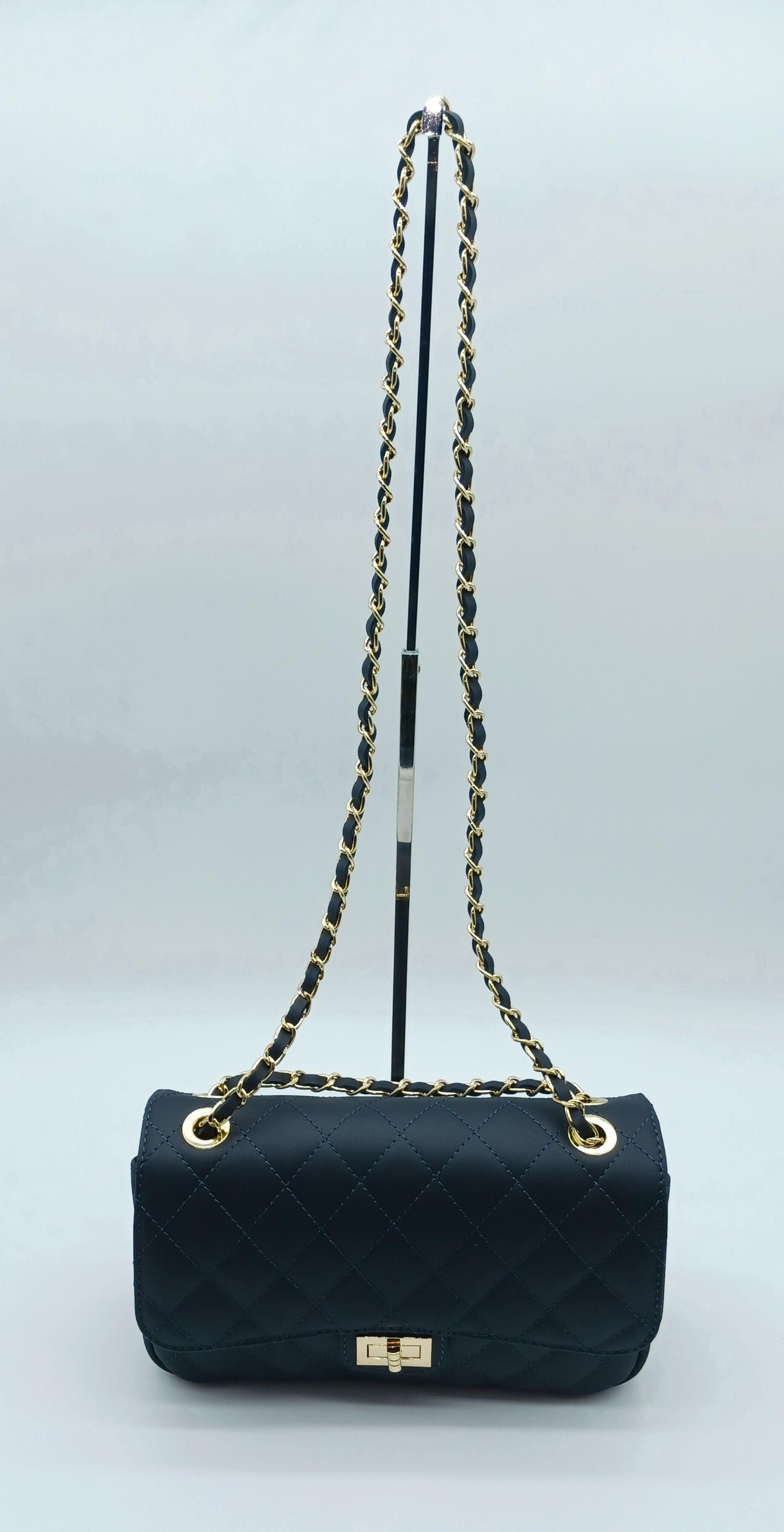 Genuine Leather Quilted Handbag (Medium) Blue – Made In Italy - DumasvilleBoutique