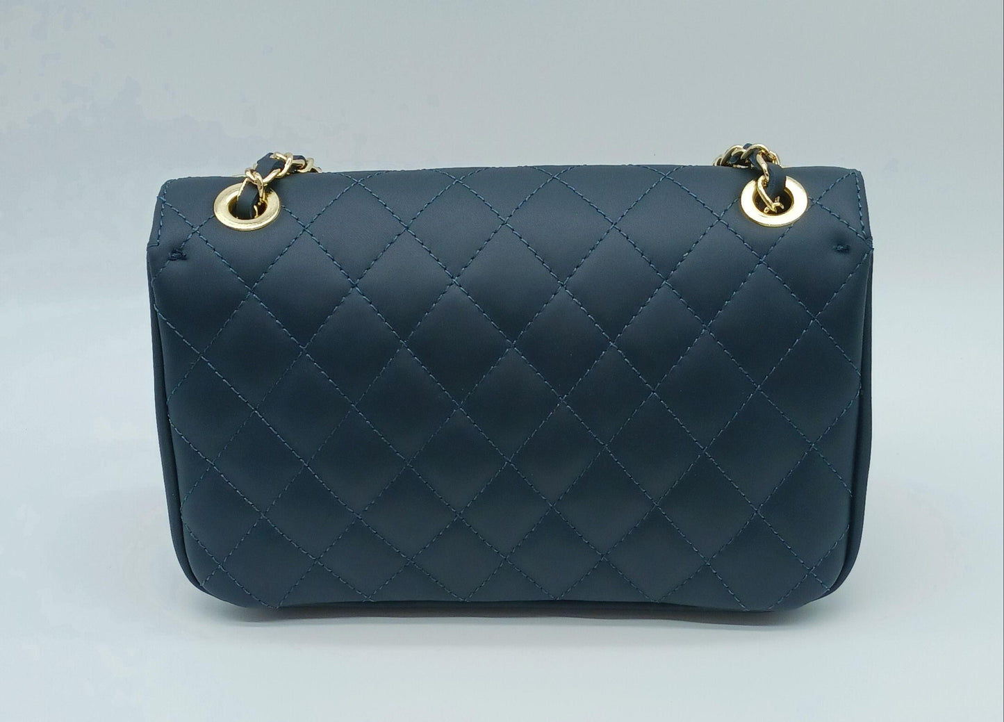 Genuine Leather Quilted Handbag (Medium) Blue – Made In Italy - DumasvilleBoutique