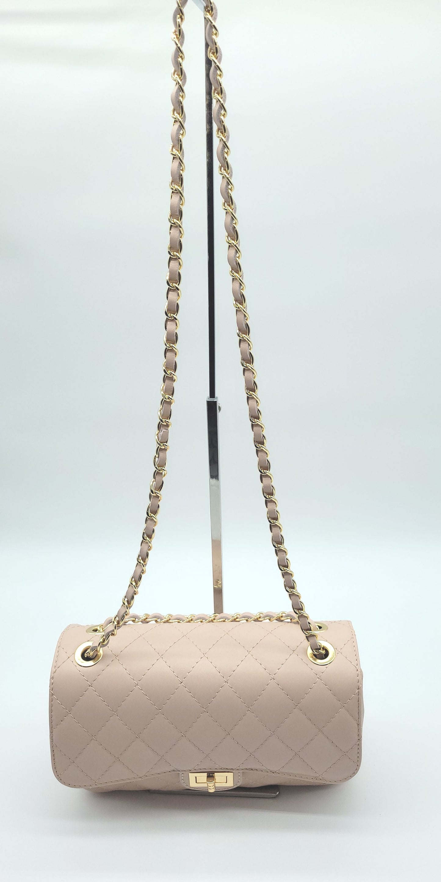Genuine Leather Quilted Handbag (Medium) – Made In Italy - Blush Pink