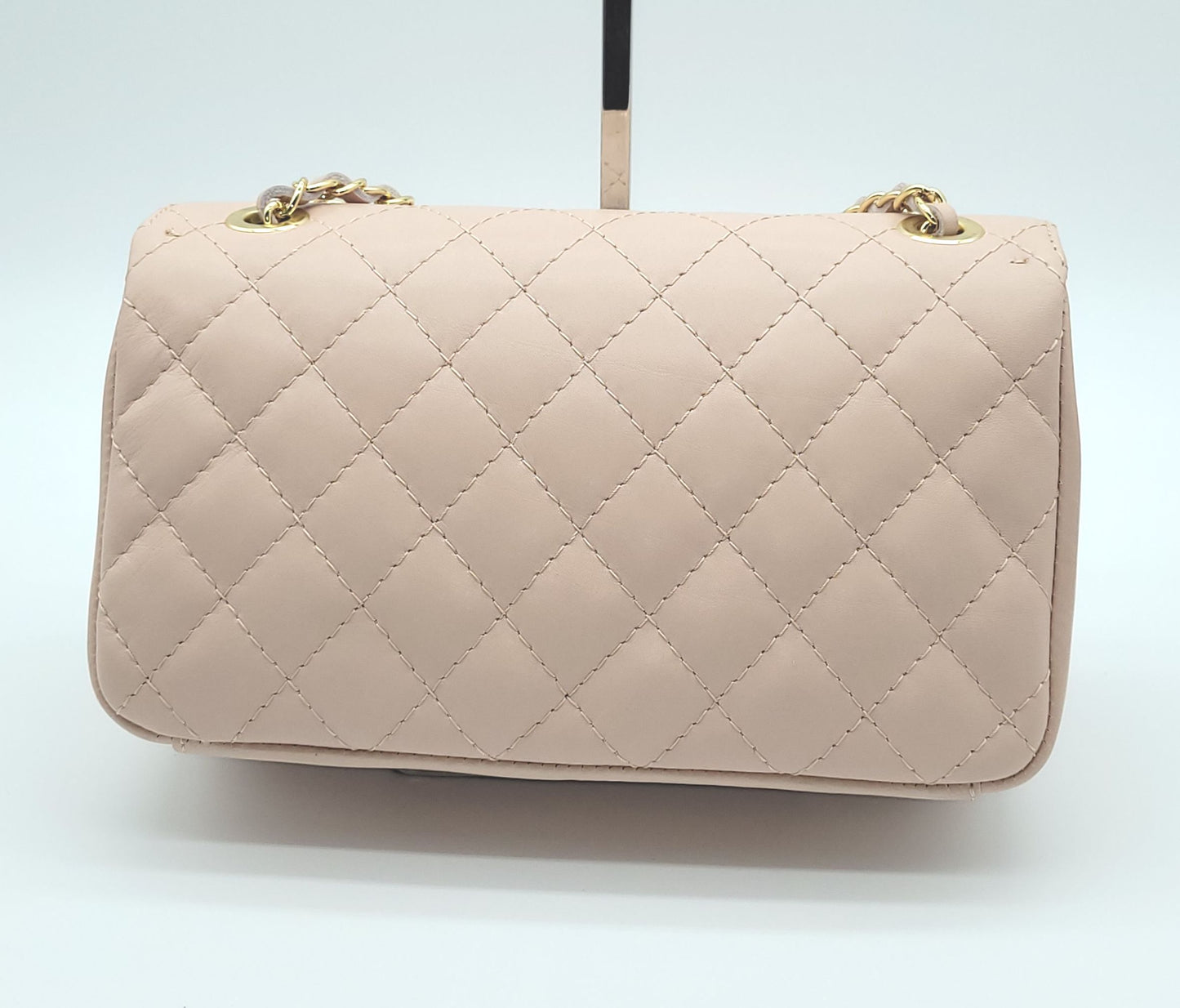 Genuine Leather Quilted Handbag (Medium) – Made In Italy - Blush Pink