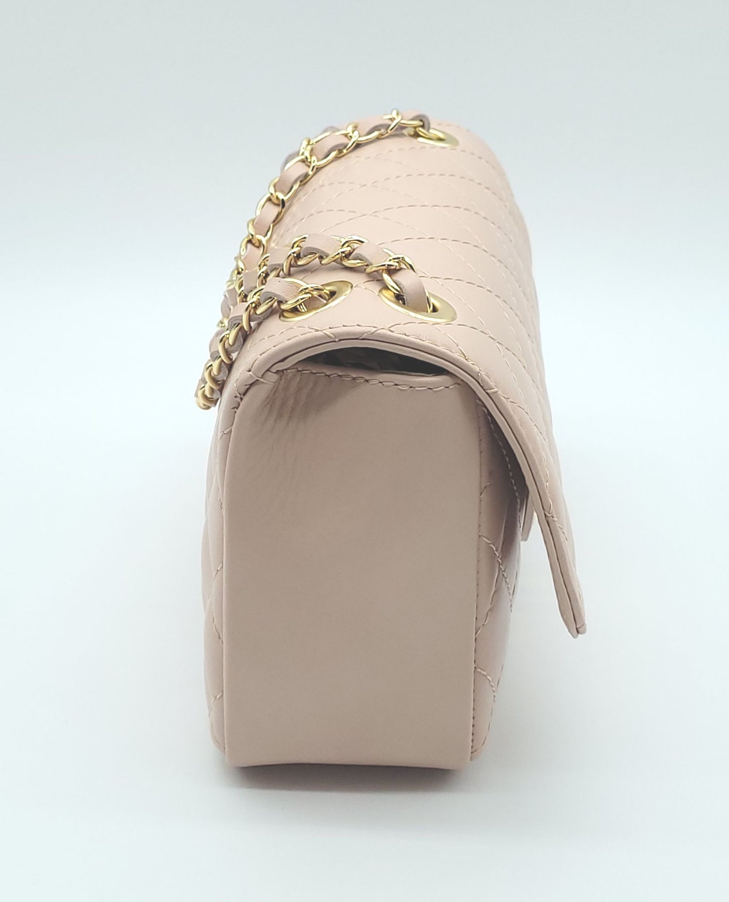 Genuine Leather Quilted Handbag (Medium) – Made In Italy - Blush Pink