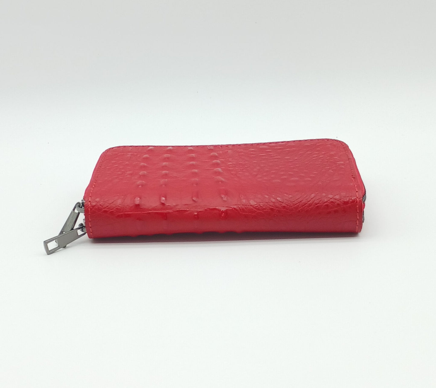 Genuine Croc Embossed Leather Double Zip Wallet – Made In Italy - Red
