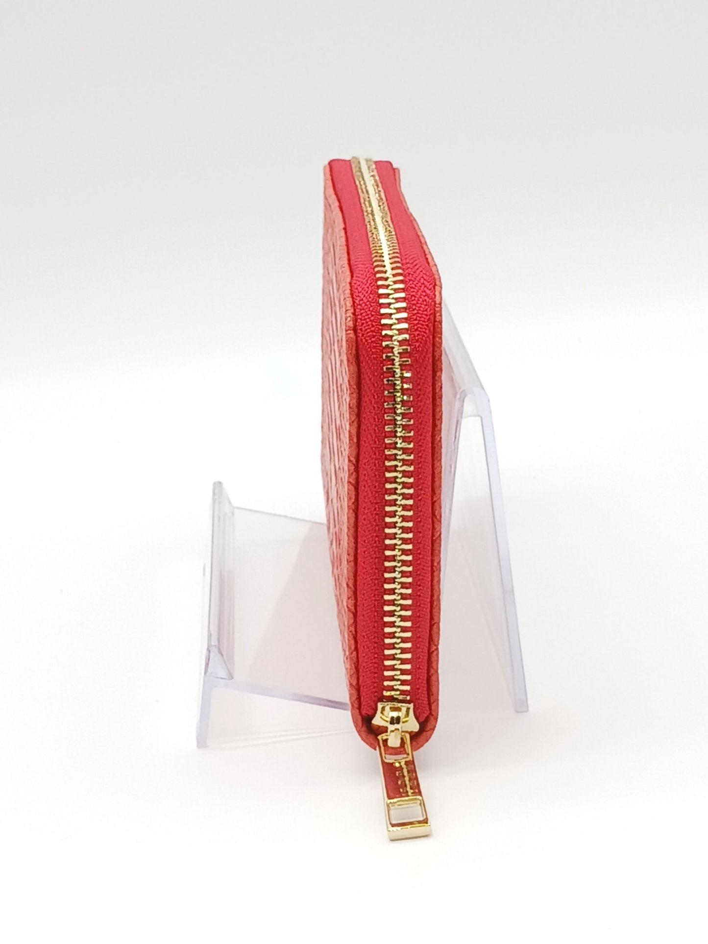 Genuine Snake Embossed Leather Zip Wallet – Made In Italy - Red