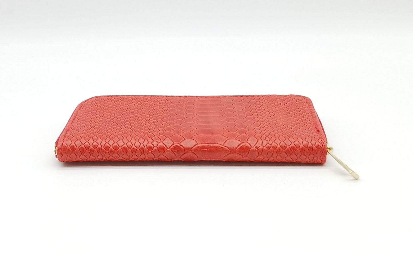 Genuine Snake Embossed Leather Zip Wallet – Made In Italy - Red