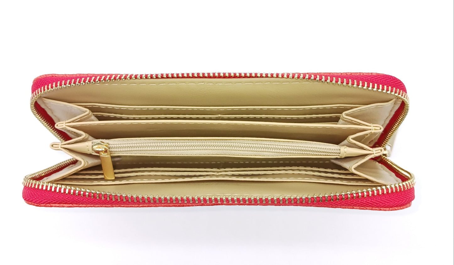 Genuine Snake Embossed Leather Zip Wallet – Made In Italy - Red