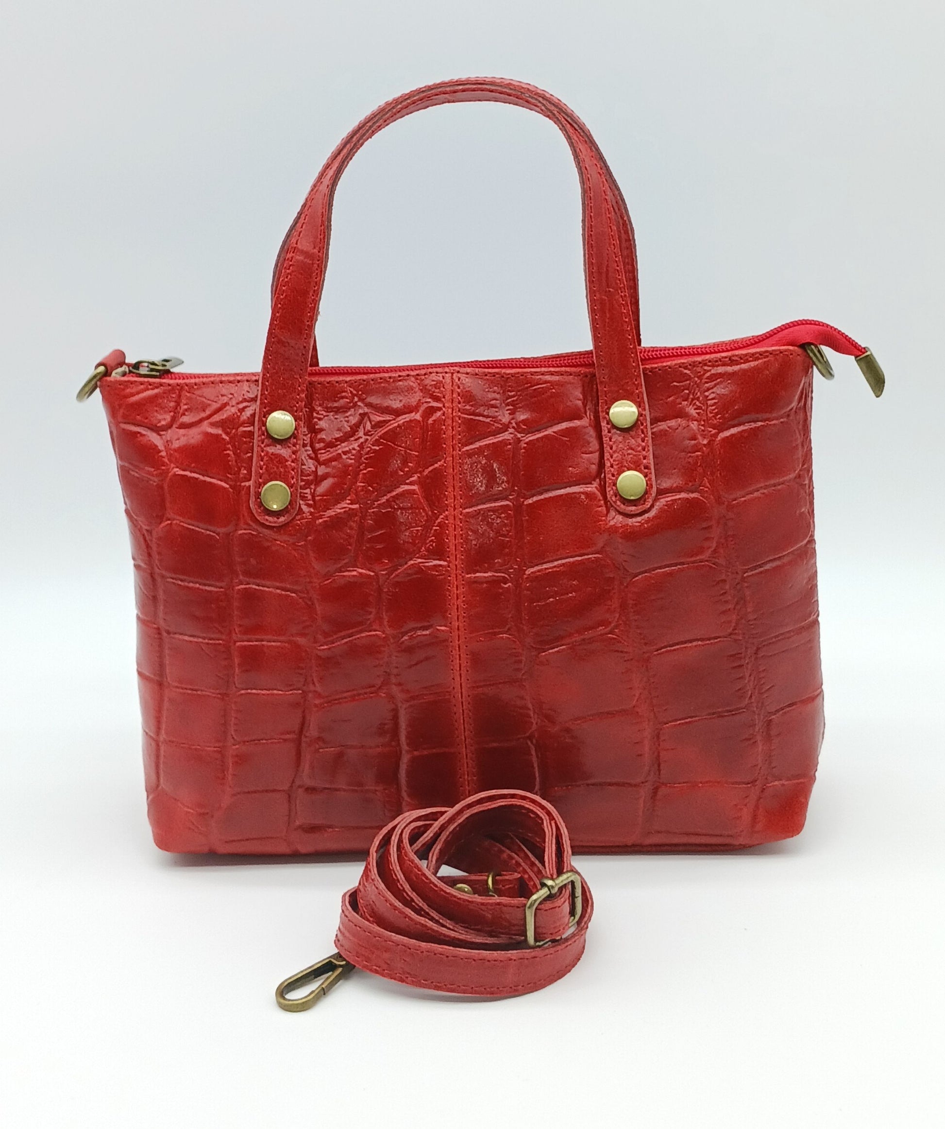 Genuine Croc Embossed Leather Handbag Satchel - Red – Made In Italy - DumasvilleBoutique