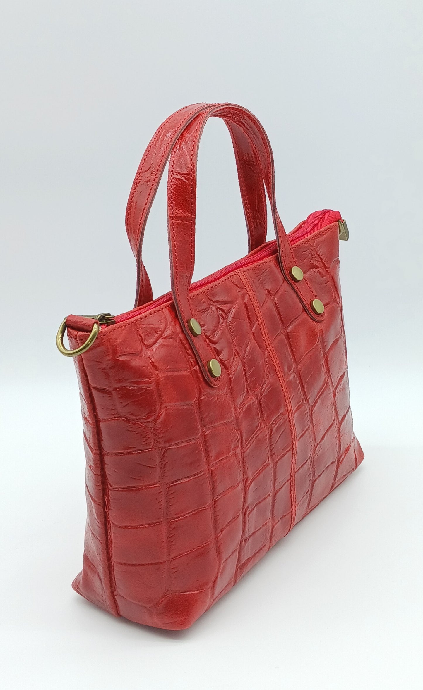 Genuine Croc Embossed Leather Handbag Satchel - Red – Made In Italy - DumasvilleBoutique