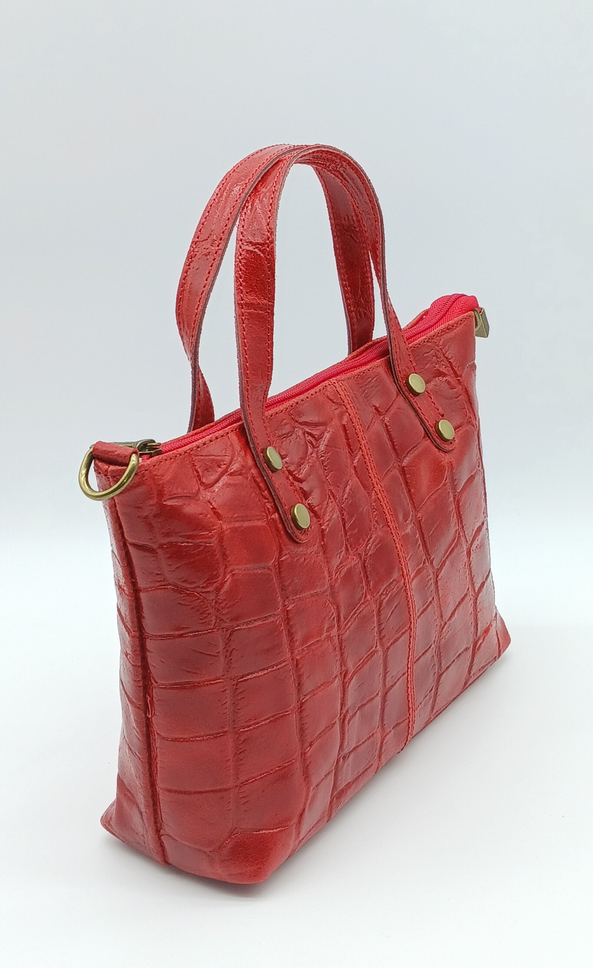 Genuine Croc Embossed Leather Handbag Satchel - Red – Made In Italy - DumasvilleBoutique