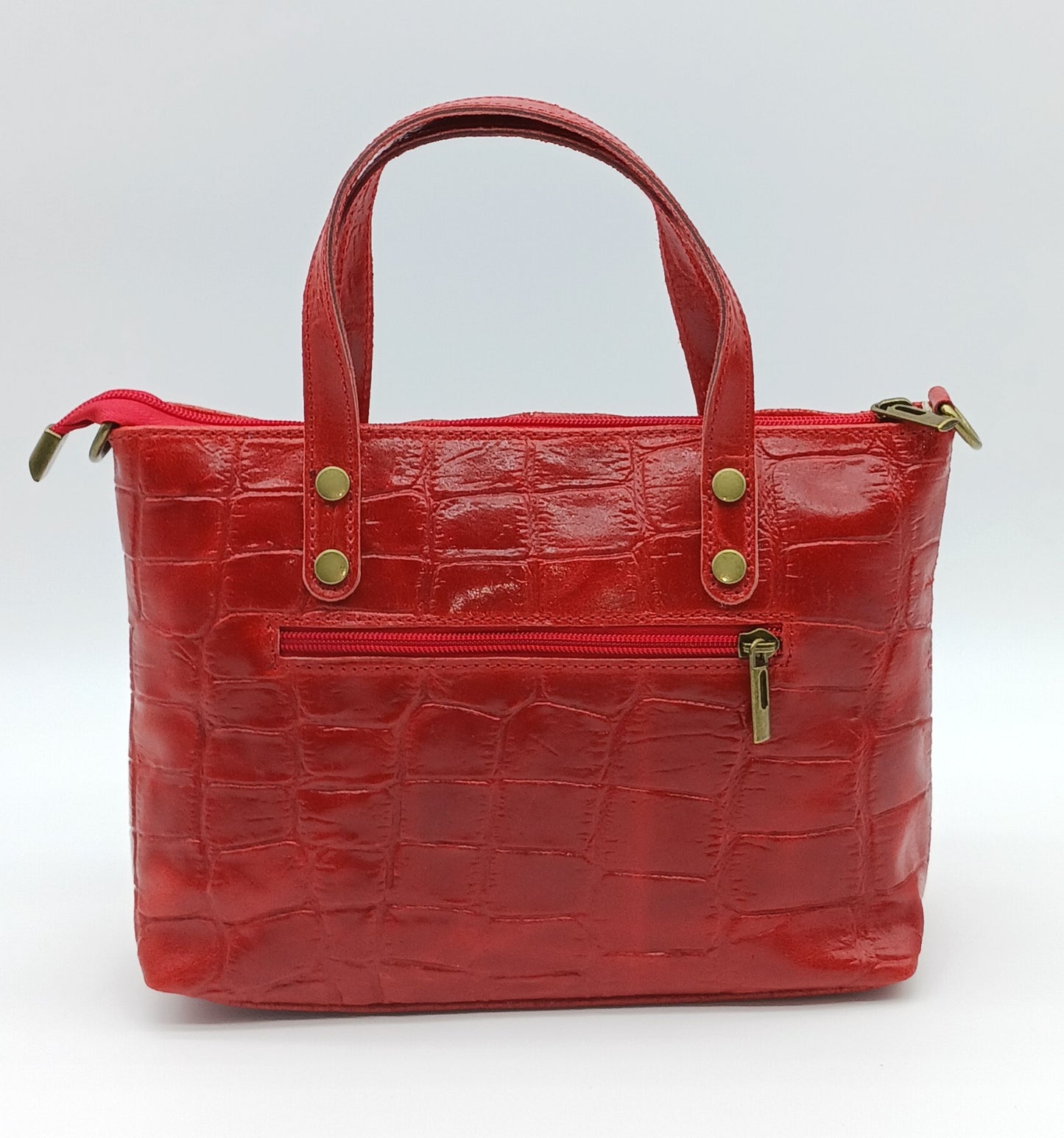 Genuine Croc Embossed Leather Handbag Satchel - Red – Made In Italy - DumasvilleBoutique
