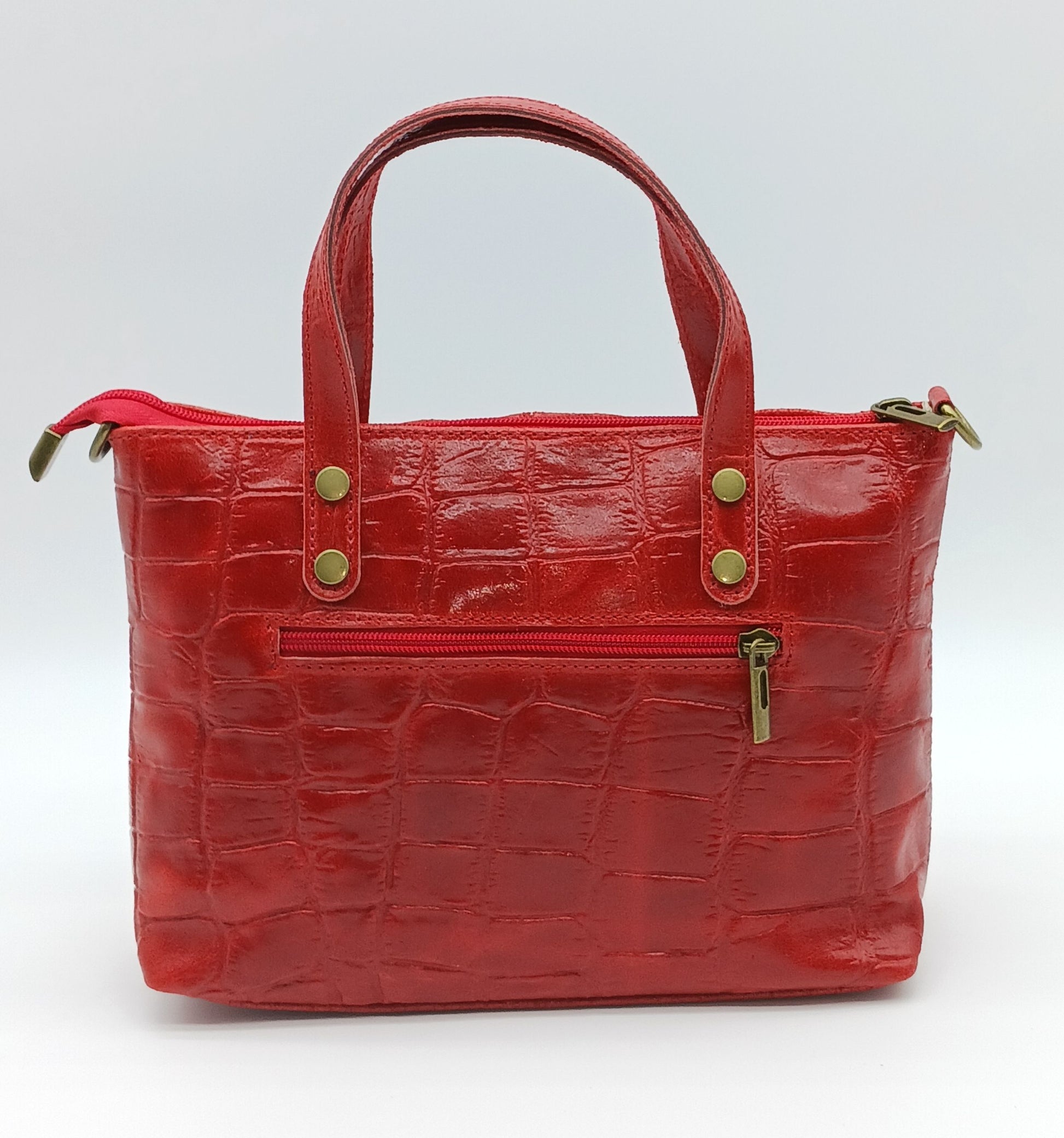 Genuine Croc Embossed Leather Handbag Satchel - Red – Made In Italy - DumasvilleBoutique