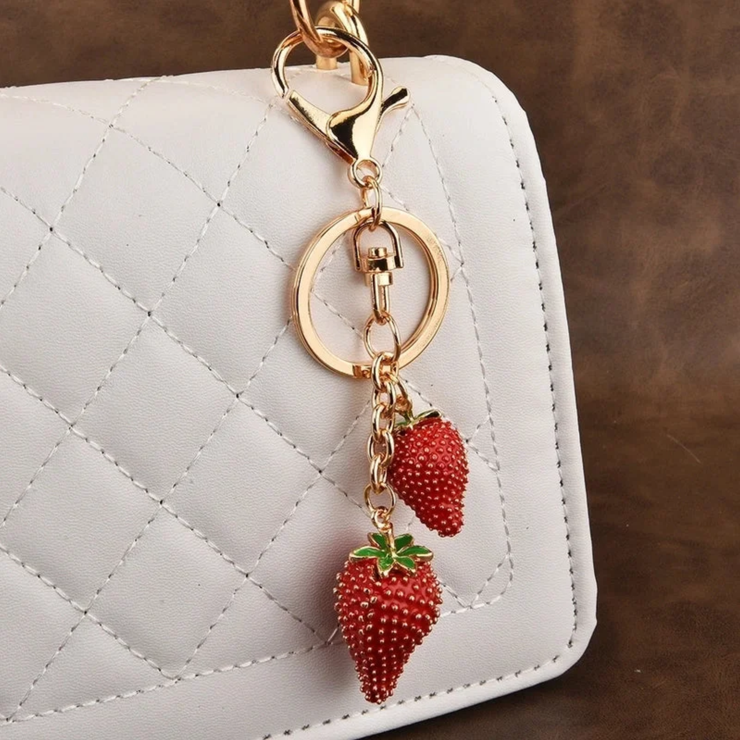 Double Dangle Strawberry Keychain Bag Charm