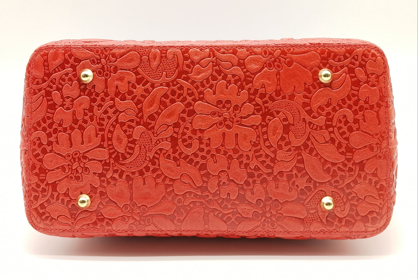 Red Genuine Leather Floral Embossed Handbag Satchel – Made In Italy