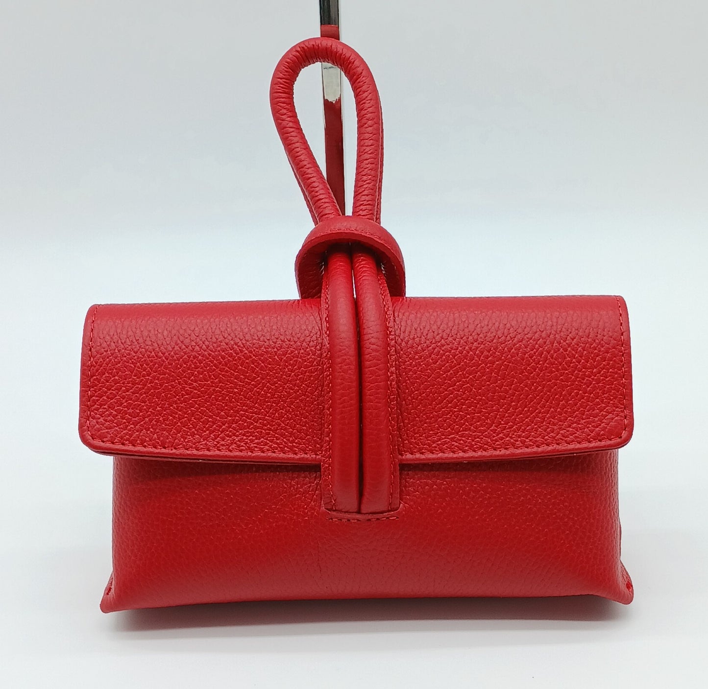 Genuine Pebble Leather Crossbody Handbag - Red – Made In Italy - DumasvilleBoutique
