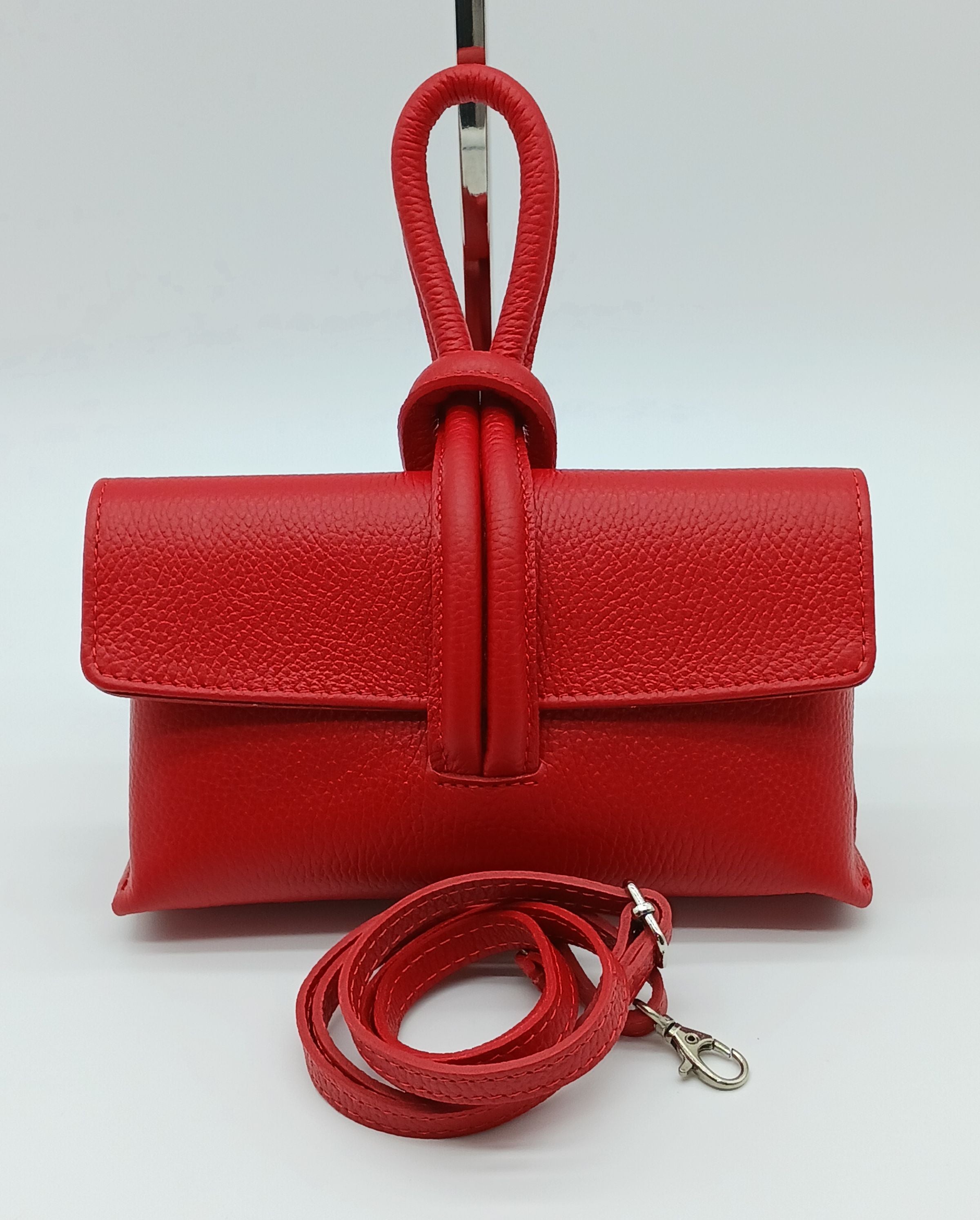 Genuine Pebble Leather Crossbody Handbag - Red – Made In Italy - DumasvilleBoutique