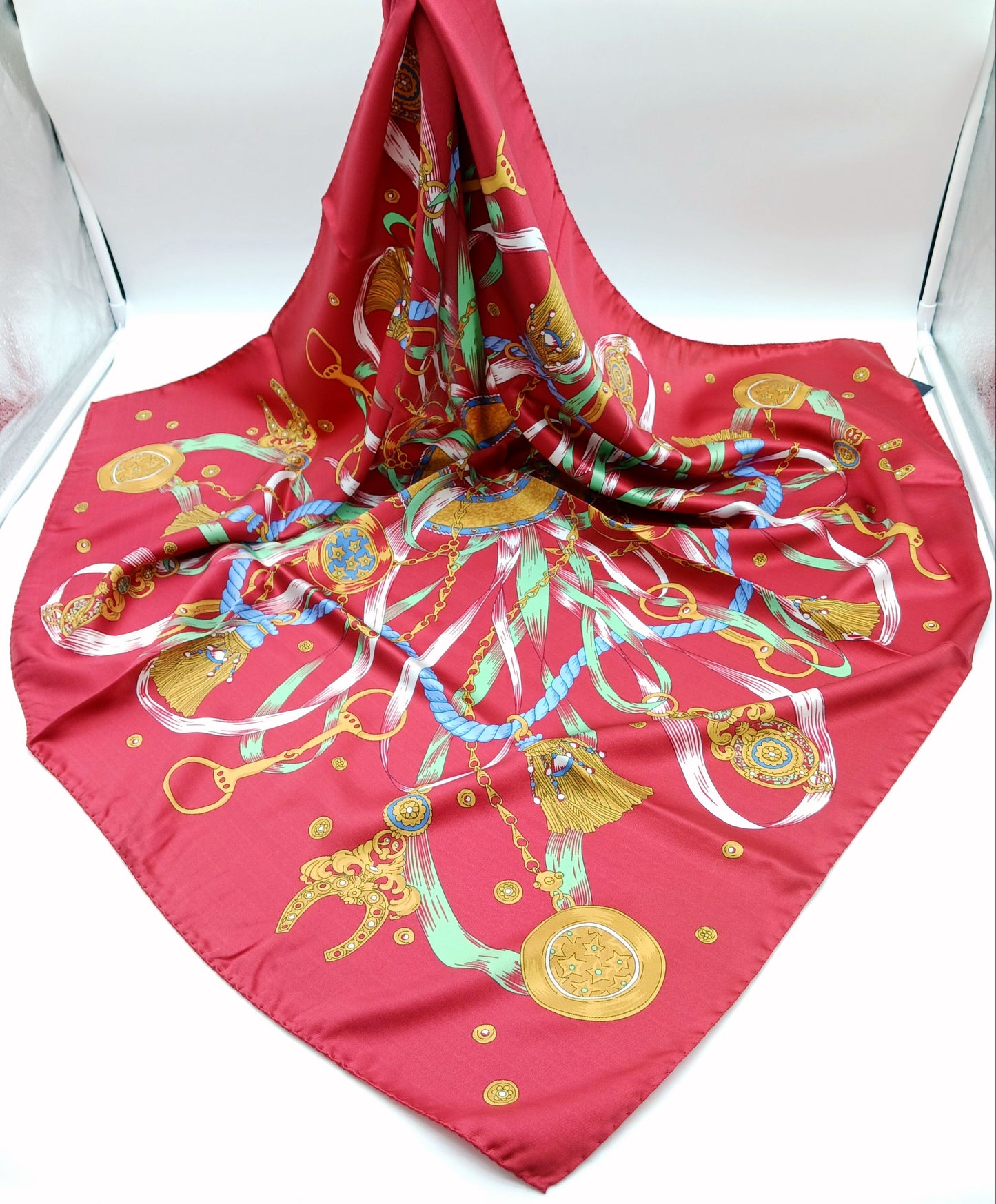Red Tassel Medallion Silk Twill Square Scarf 35x35 – Made In Italy