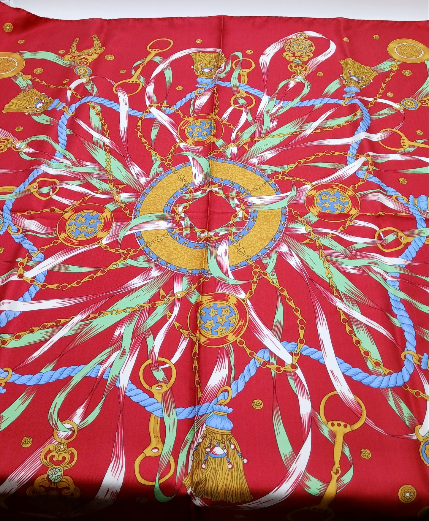 Red Tassel Medallion Silk Twill Square Scarf 35x35 – Made In Italy