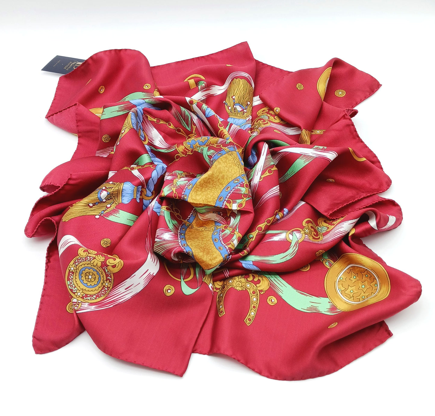 Red Tassel Medallion Silk Twill Square Scarf 35x35 – Made In Italy