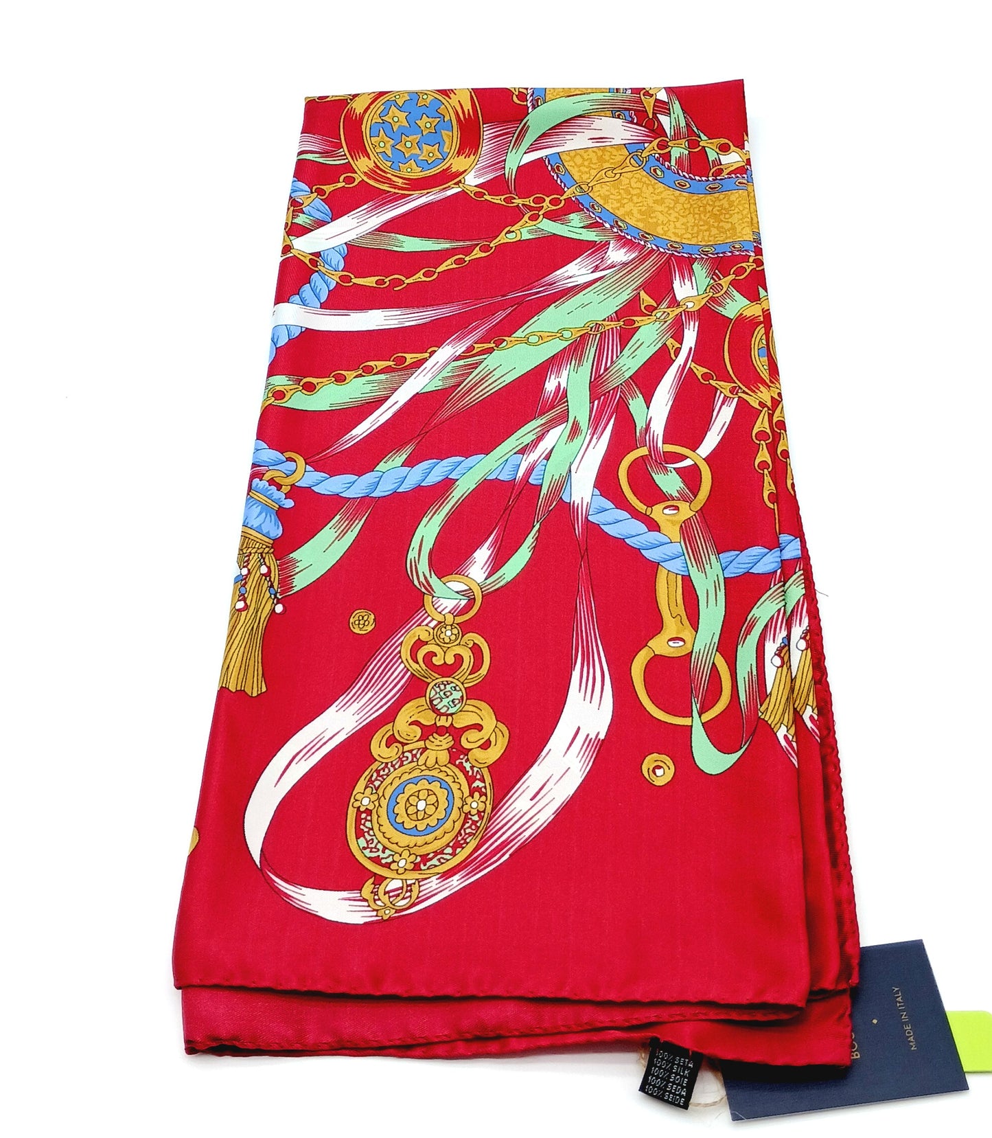 Red Tassel Medallion Silk Twill Square Scarf 35x35 – Made In Italy