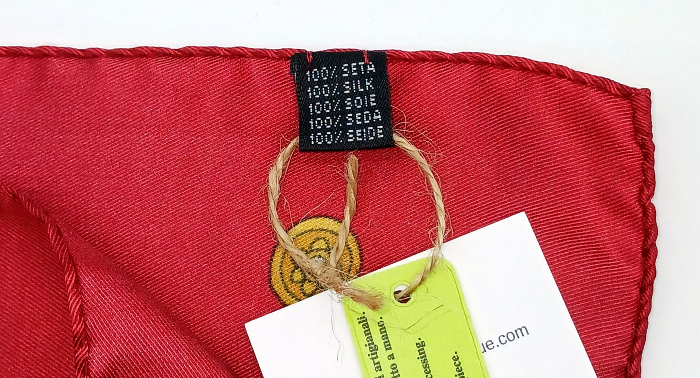 Red Tassel Medallion Silk Twill Square Scarf 35x35 – Made In Italy