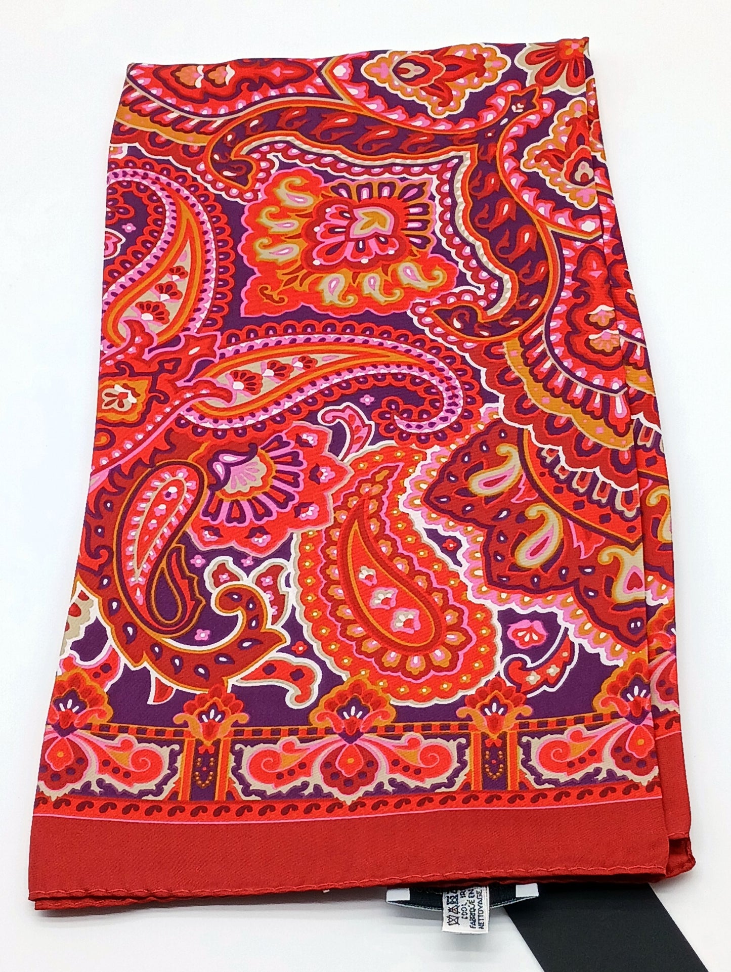 Designer Red Paisley Silk Twill Scarf 35x35 – Made In Italy - DumasvilleBoutique