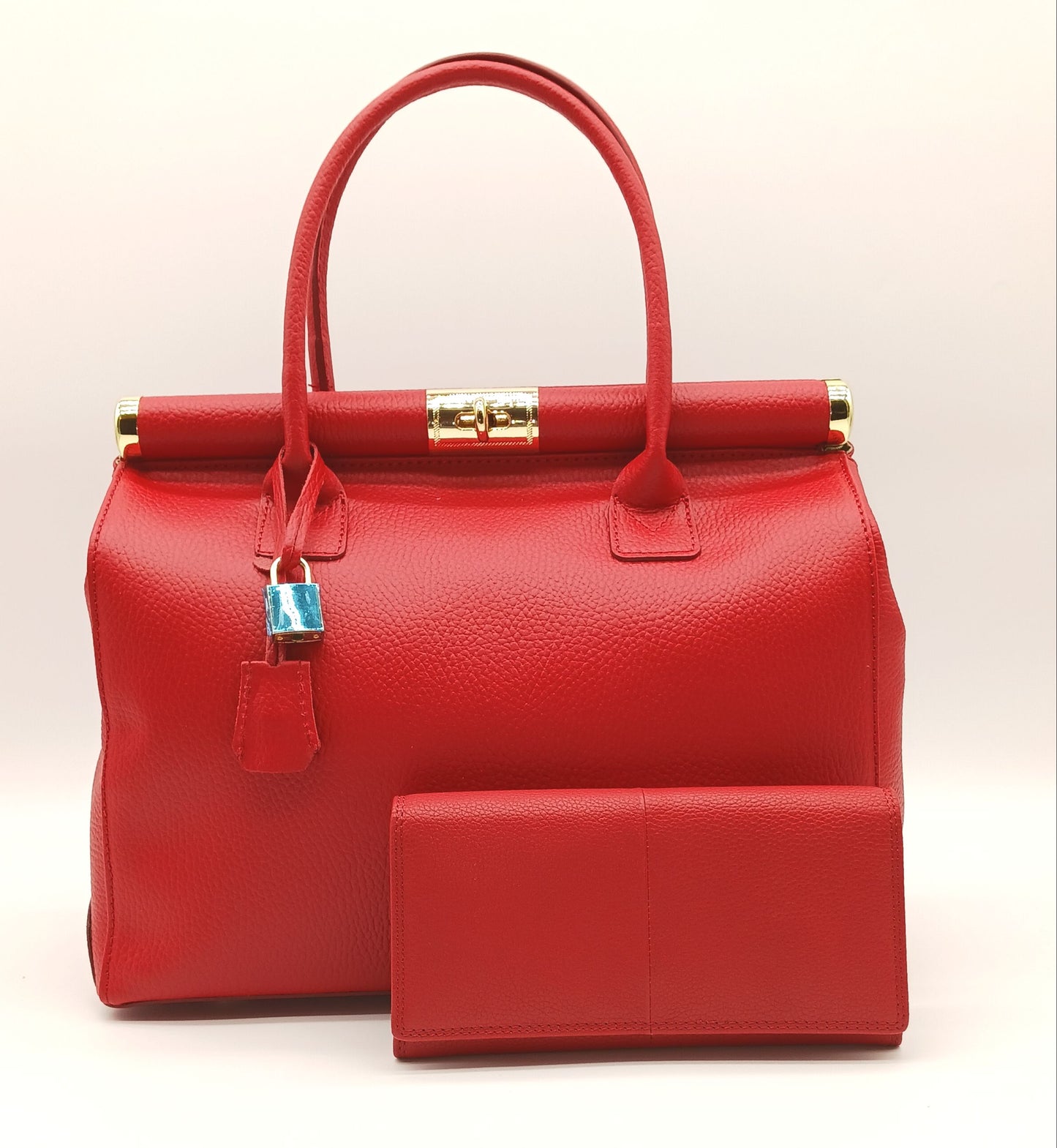 Italian Genuine Pebble Leather Wallet - Red