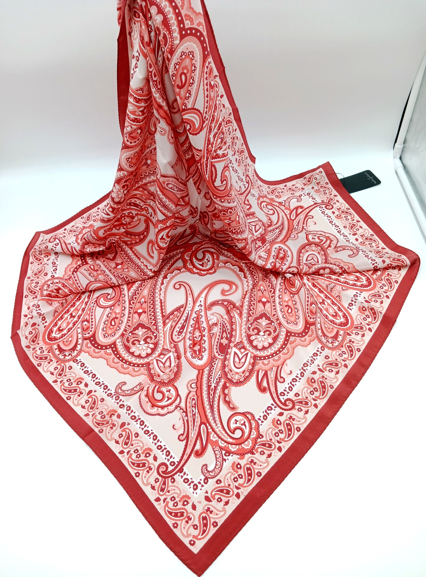 Red, Pink, White Paisley Design Silk Square Scarf 35x35 – Made In Italy