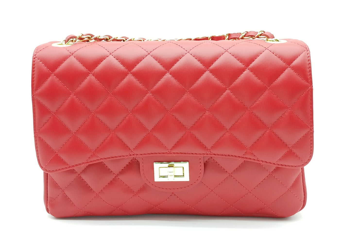 Genuine Leather Quilted Handbag (X-Large) Red – Made In Italy