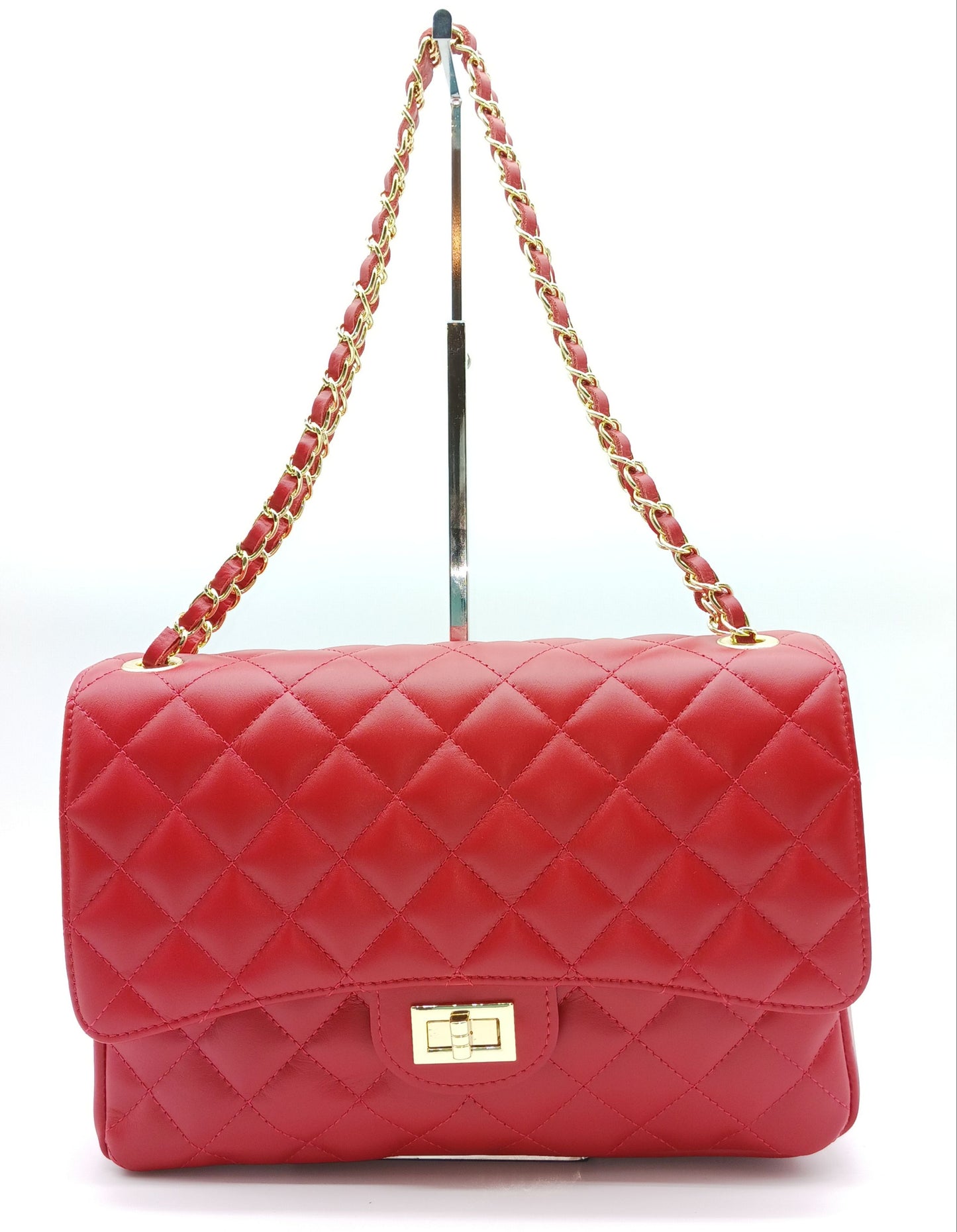 Genuine Leather Quilted Handbag (X-Large) Red – Made In Italy