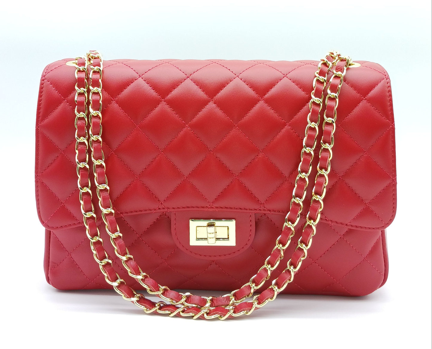 Genuine Leather Quilted Handbag (X-Large) Red – Made In Italy