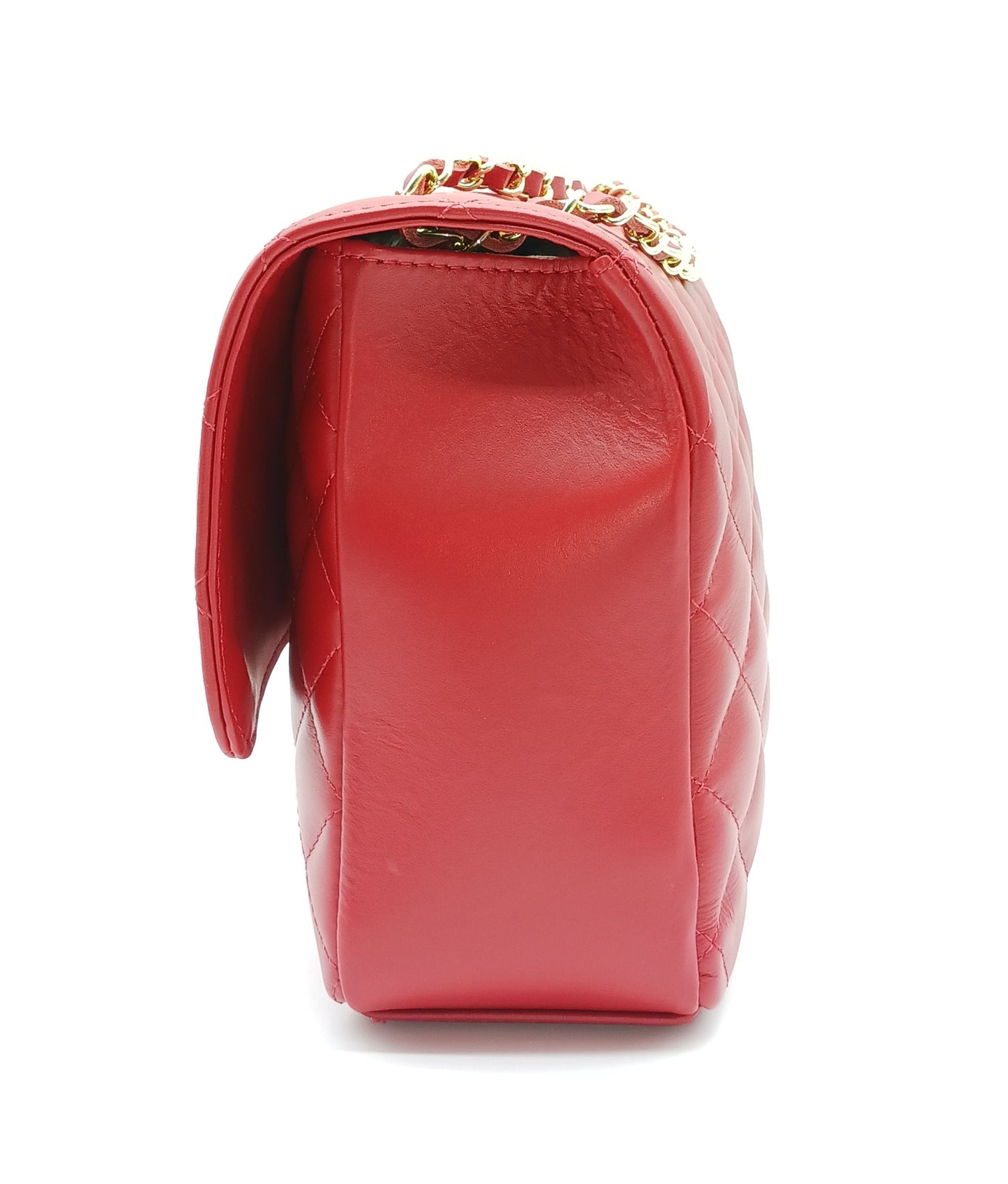 Genuine Leather Quilted Handbag (X-Large) Red – Made In Italy