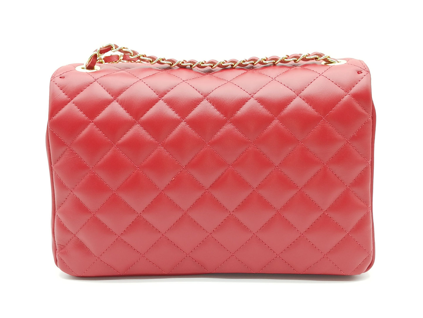 Genuine Leather Quilted Handbag (X-Large) Red – Made In Italy