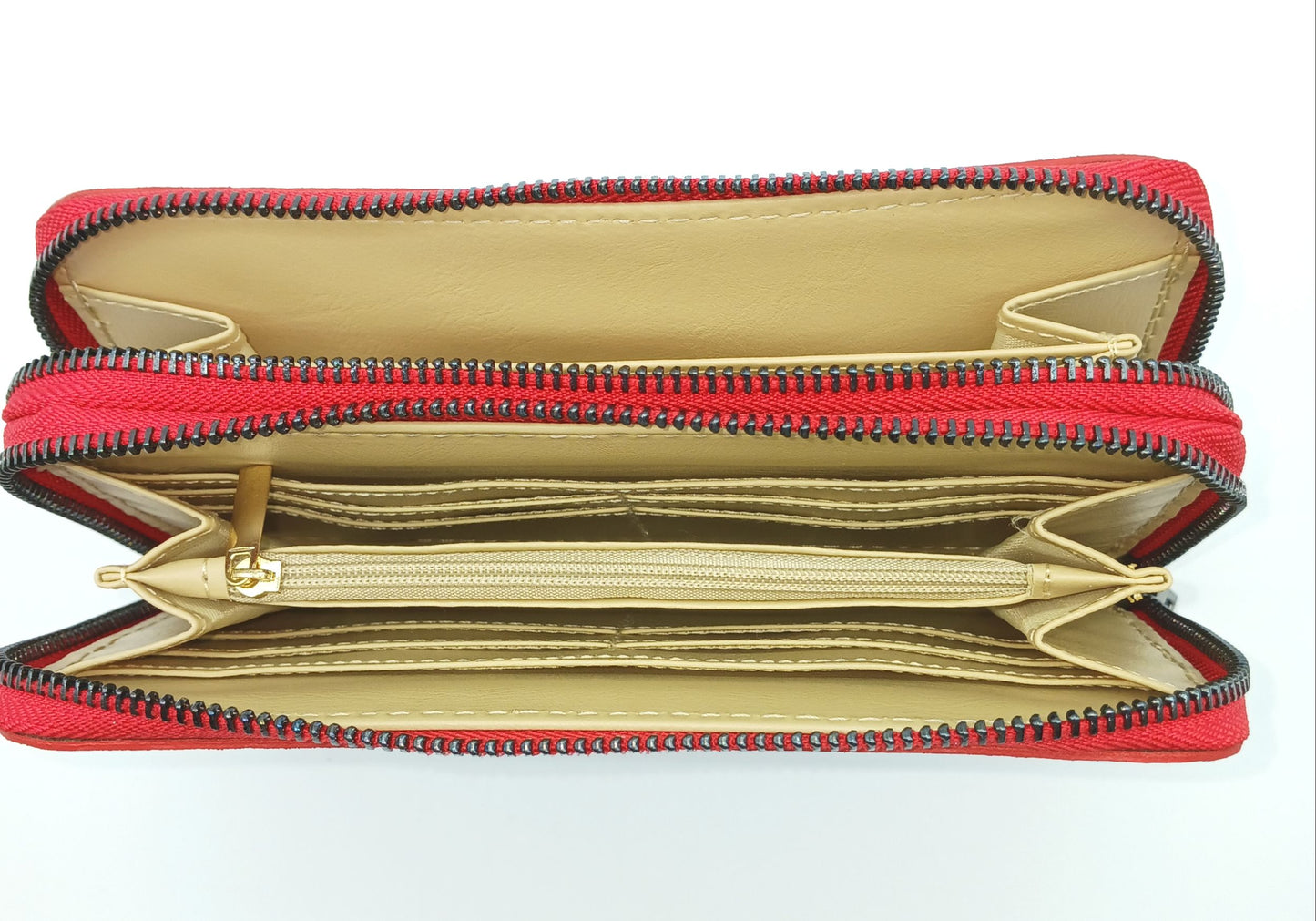 Genuine Croc Embossed Leather Double Zip Wallet – Made In Italy - Red