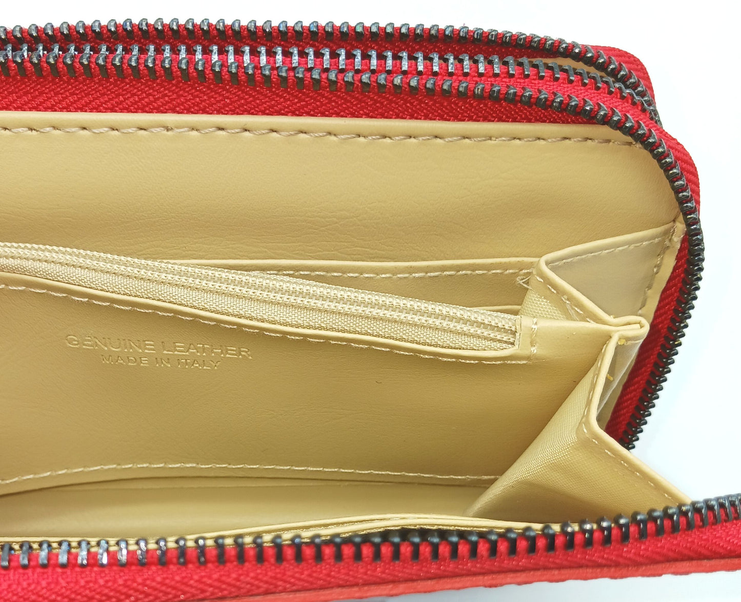 Genuine Croc Embossed Leather Double Zip Wallet – Made In Italy - Red