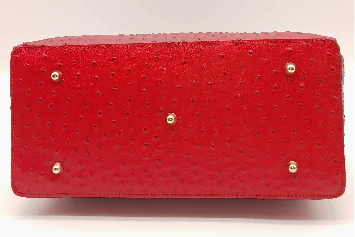 Lock & Key Genuine Ostrich Embossed Leather Handbag Satchel - Red – Made In Italy
