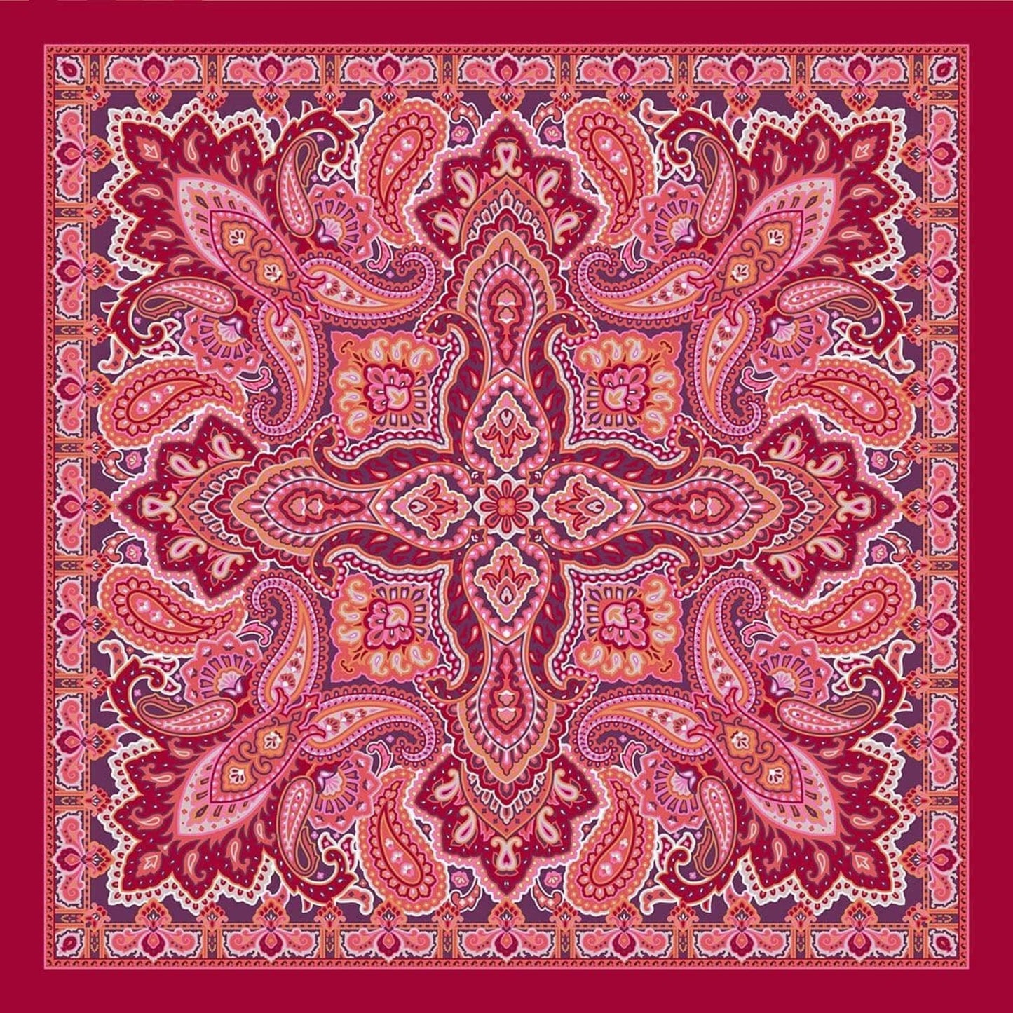 Designer Red Paisley Silk Twill Scarf 35x35 – Made In Italy