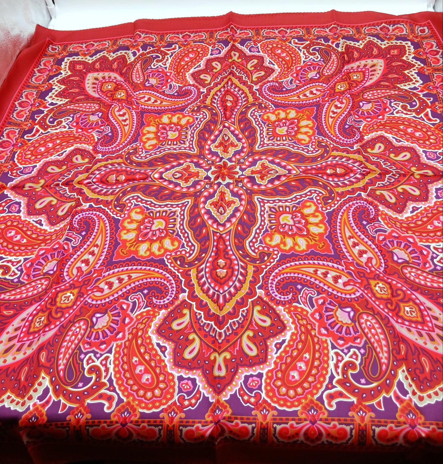 Designer Red Paisley Silk Twill Scarf 35x35 – Made In Italy