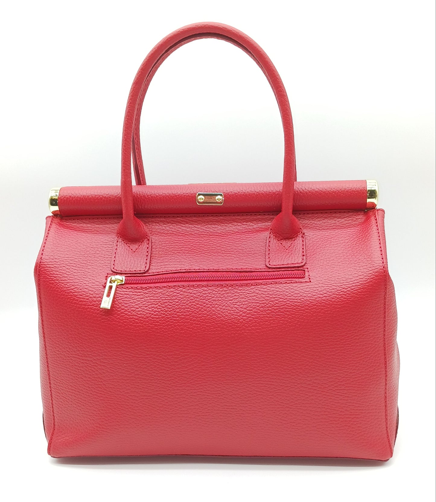 Lock & Key Genuine Pebble Leather Handbag Satchel - Red – Made In Italy