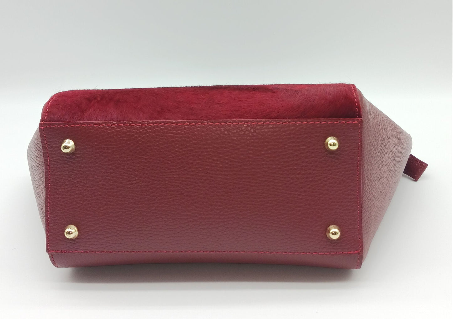 Red Genuine Leather Fur Satchel - Made In Italy