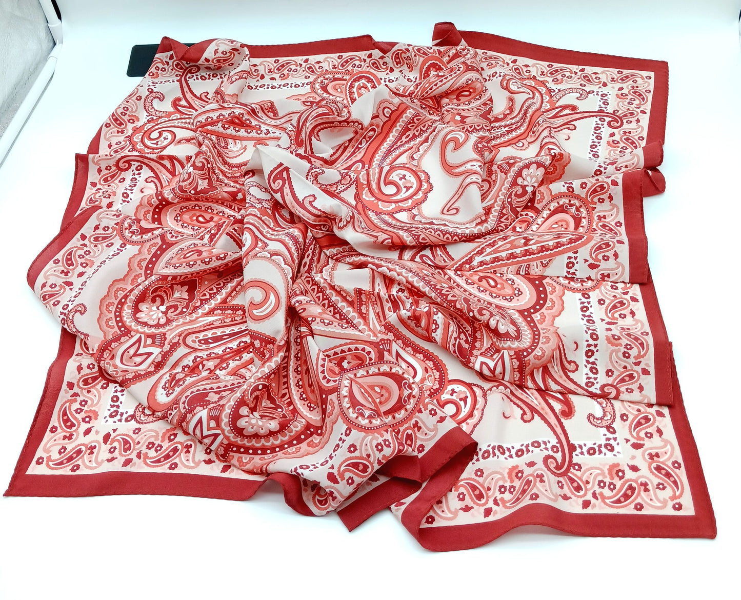 Red, Pink, White Paisley Design Silk Square Scarf 35x35 – Made In Italy