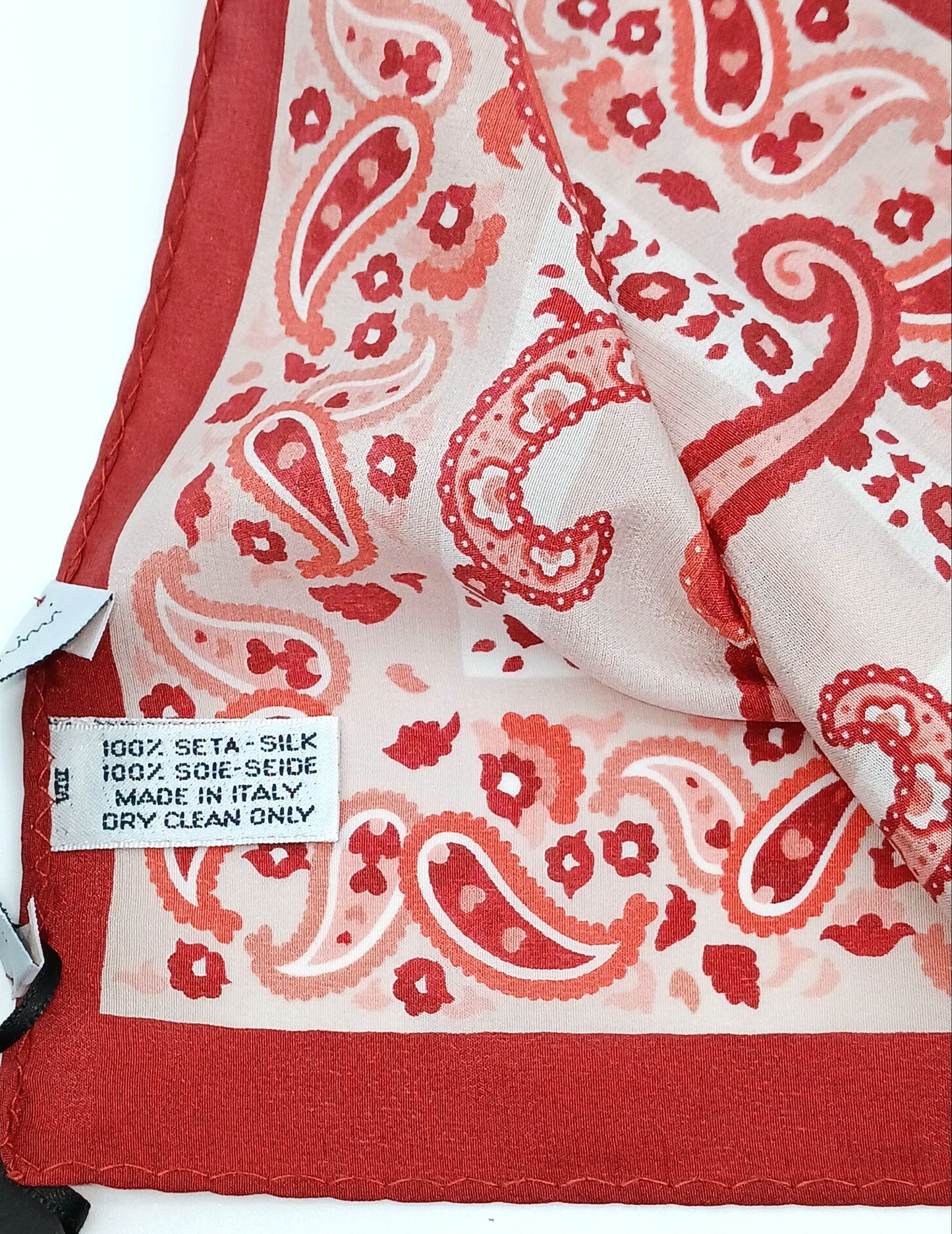 Red, Pink, White Paisley Design Silk Square Scarf 35x35 – Made In Italy