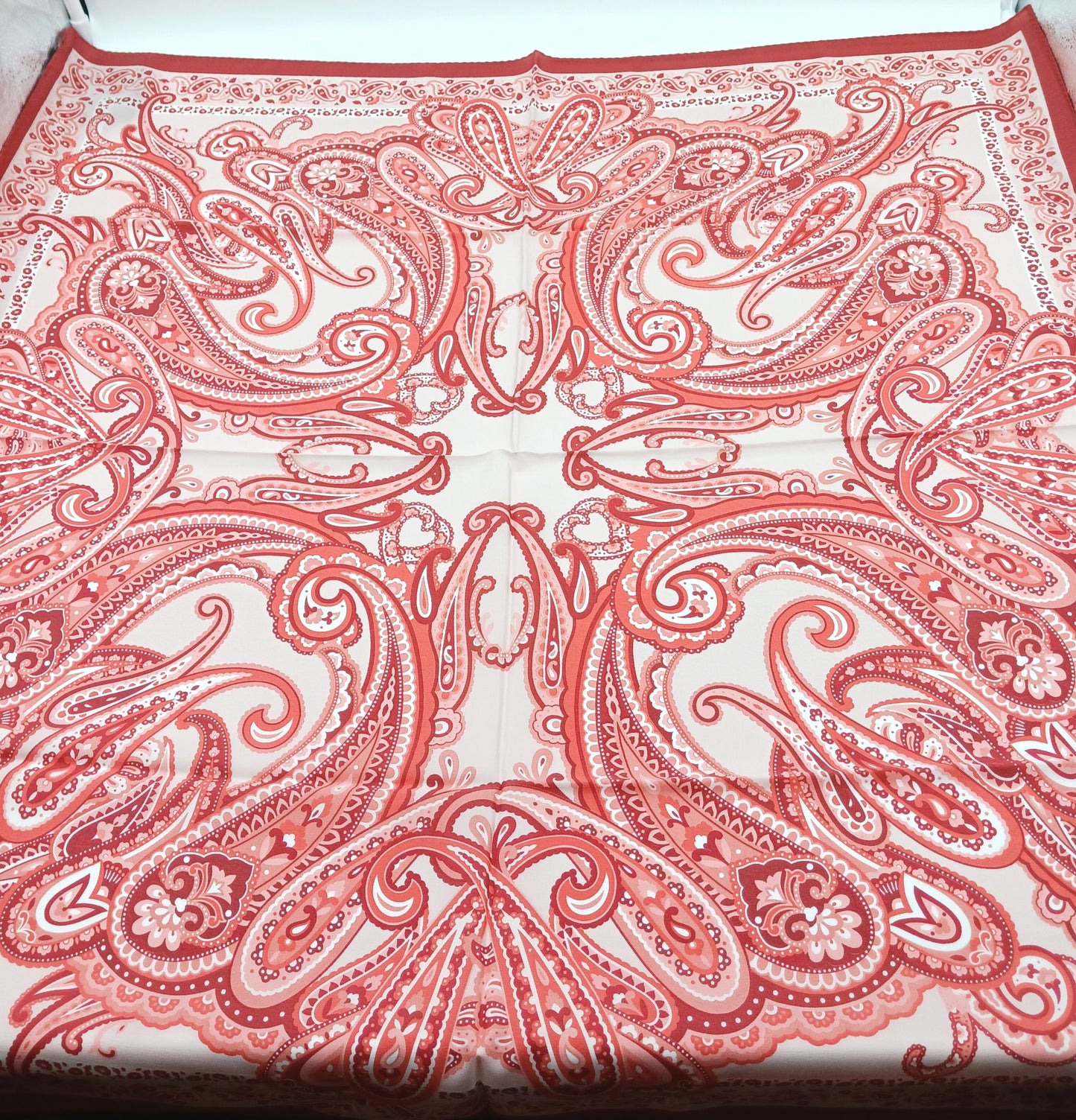 Red, Pink, White Paisley Design Silk Square Scarf 35x35 – Made In Italy