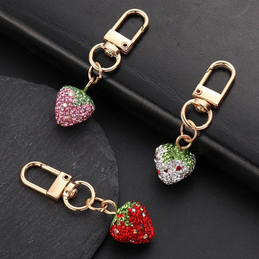 Bling Rhinestone Strawberry Keychain Bag Charm