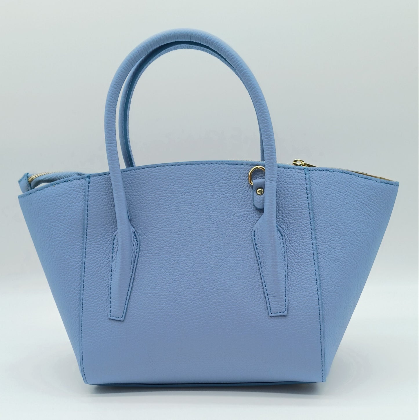 Sky Blue Genuine Pebble Leather Satchel Shoulder Handbag – Made In Italy