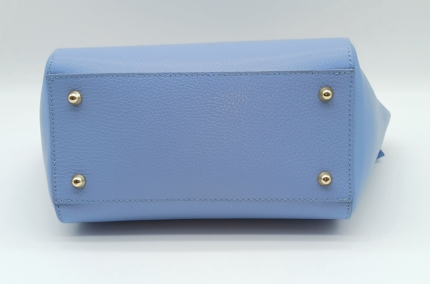 Sky Blue Genuine Pebble Leather Satchel Shoulder Handbag – Made In Italy