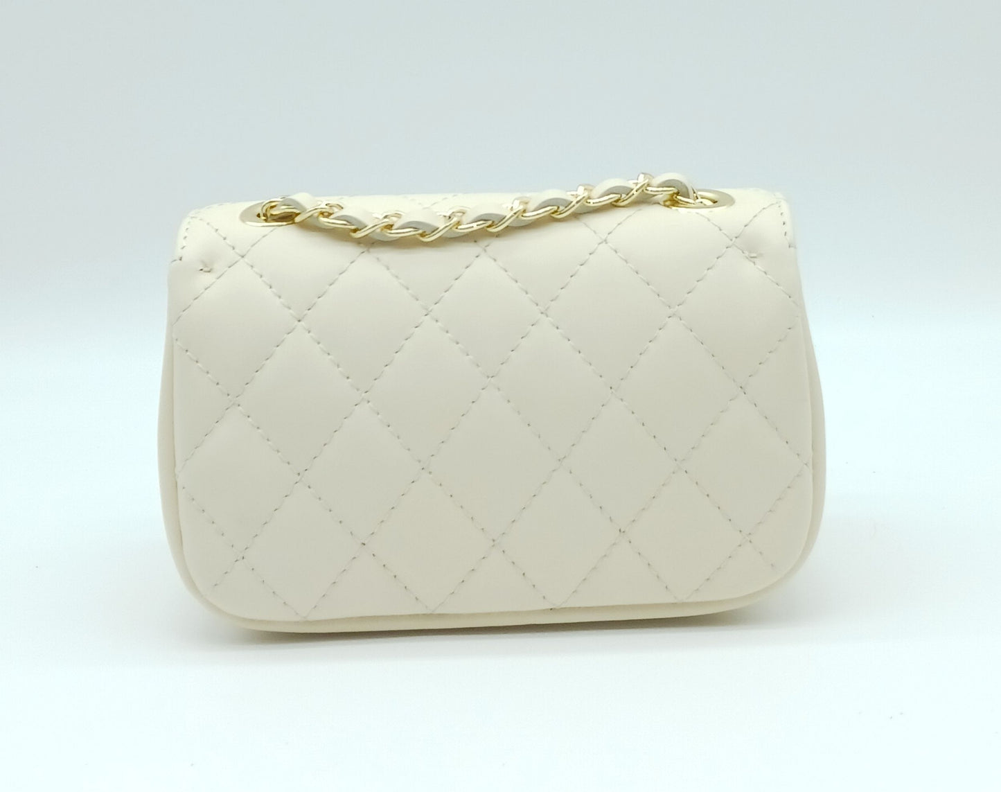 Genuine Leather Quilted Handbag (Small) – Made In Italy - Beige