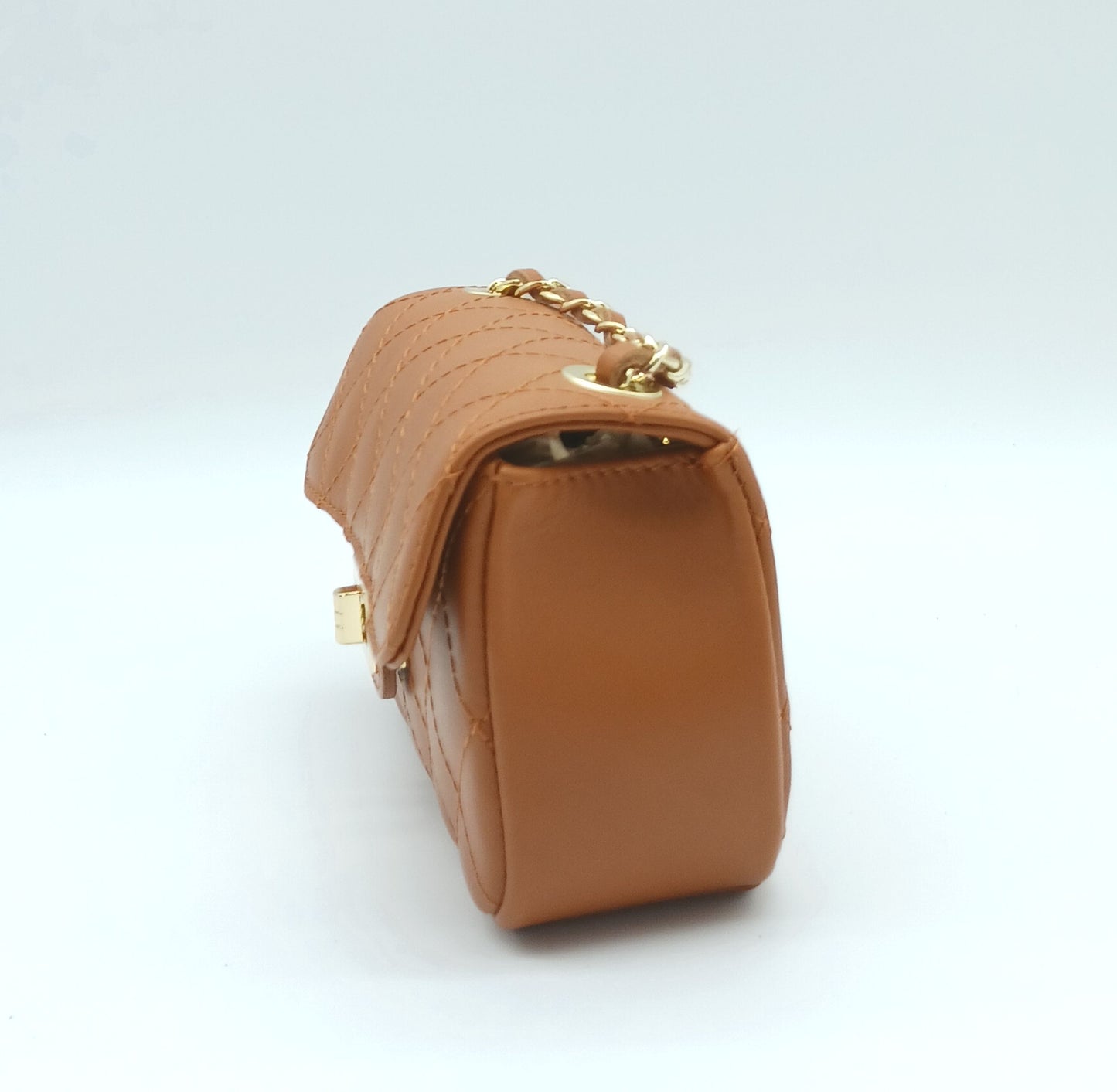 Genuine Leather Quilted Handbag (Small) – Made In Italy - Cognac Brown