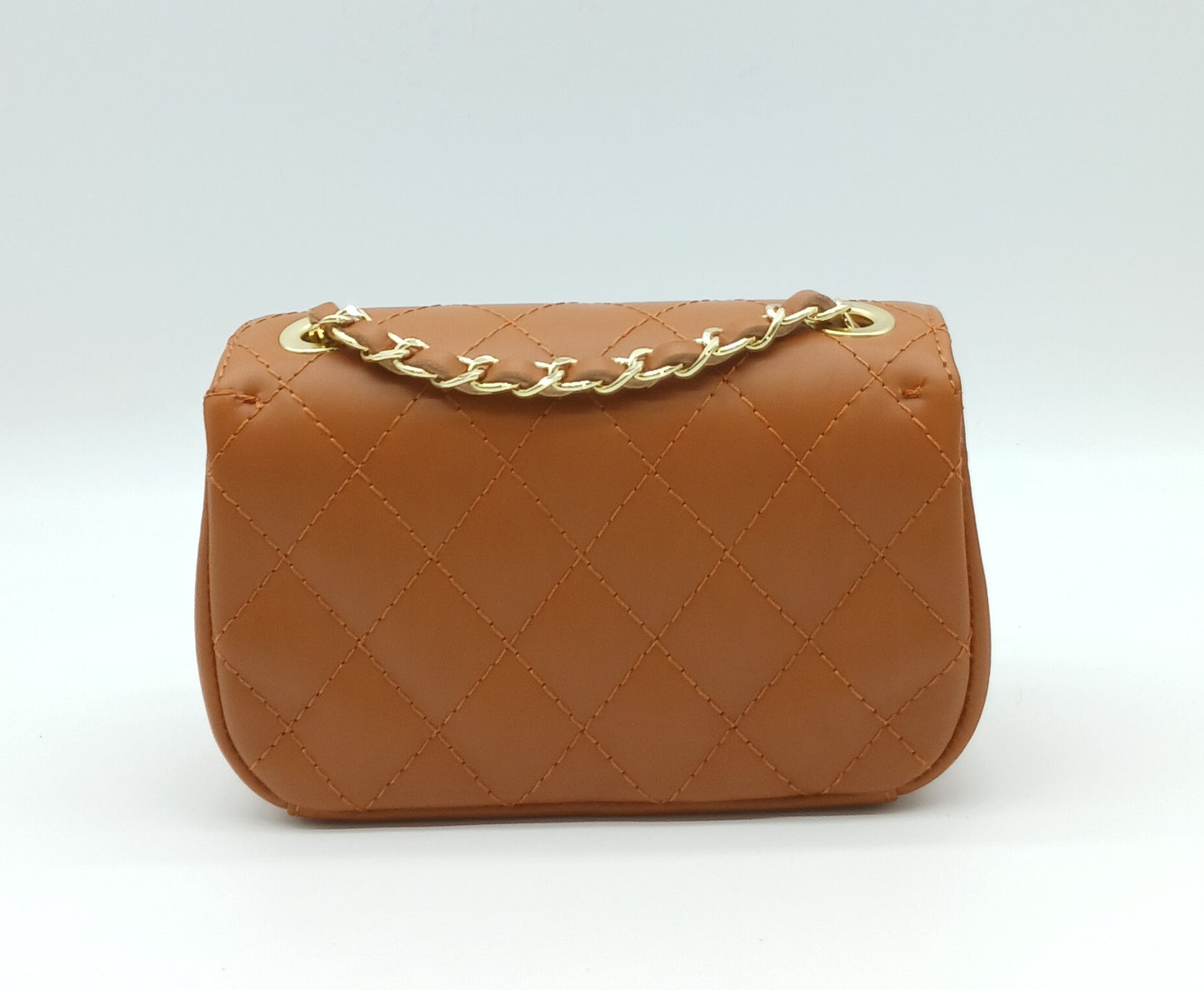 Genuine Leather Quilted Handbag (Small) – Made In Italy - Cognac Brown